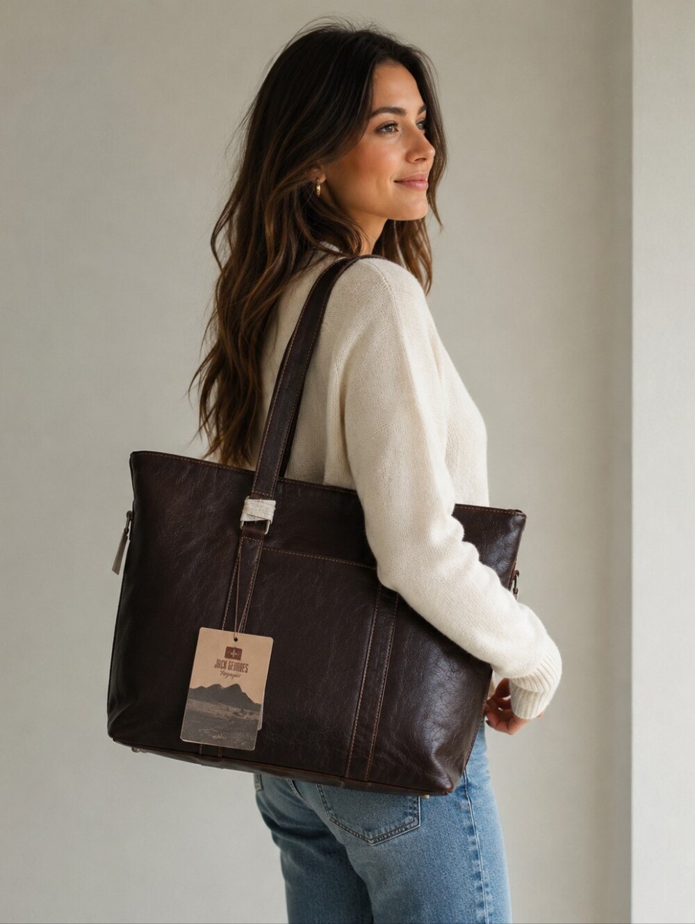 Jack Georges Voyager Brown Buffalo Leather Shopper Tote Bag